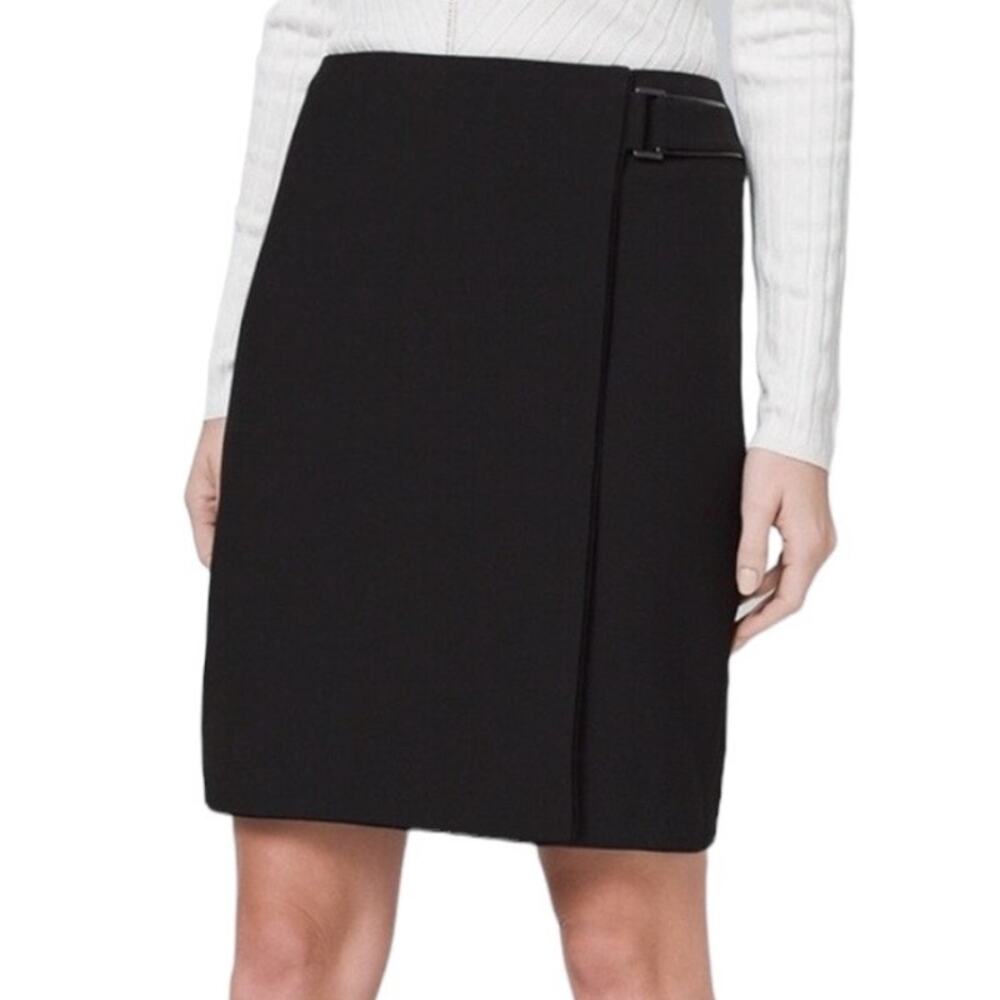 White House Black Market NEW Black Buckle Faux Wrap Skirt Women's Size 10